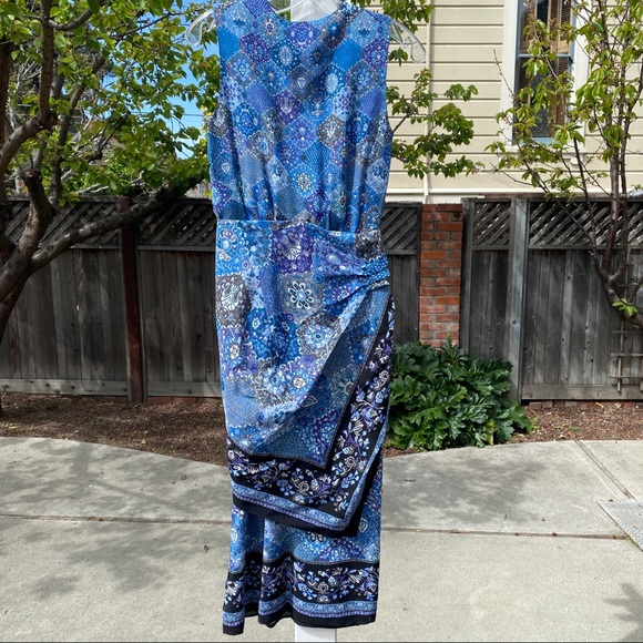 NWT ALTUZARRA Sade Wrapped Silk Midi Dress In Blue Size 38 - Picture 7 of 9